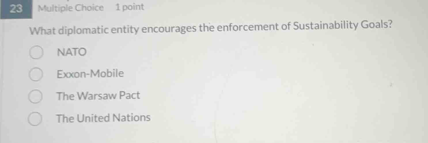 23 multiple choice 1 point what diplomatic entity encourages the enforc…
