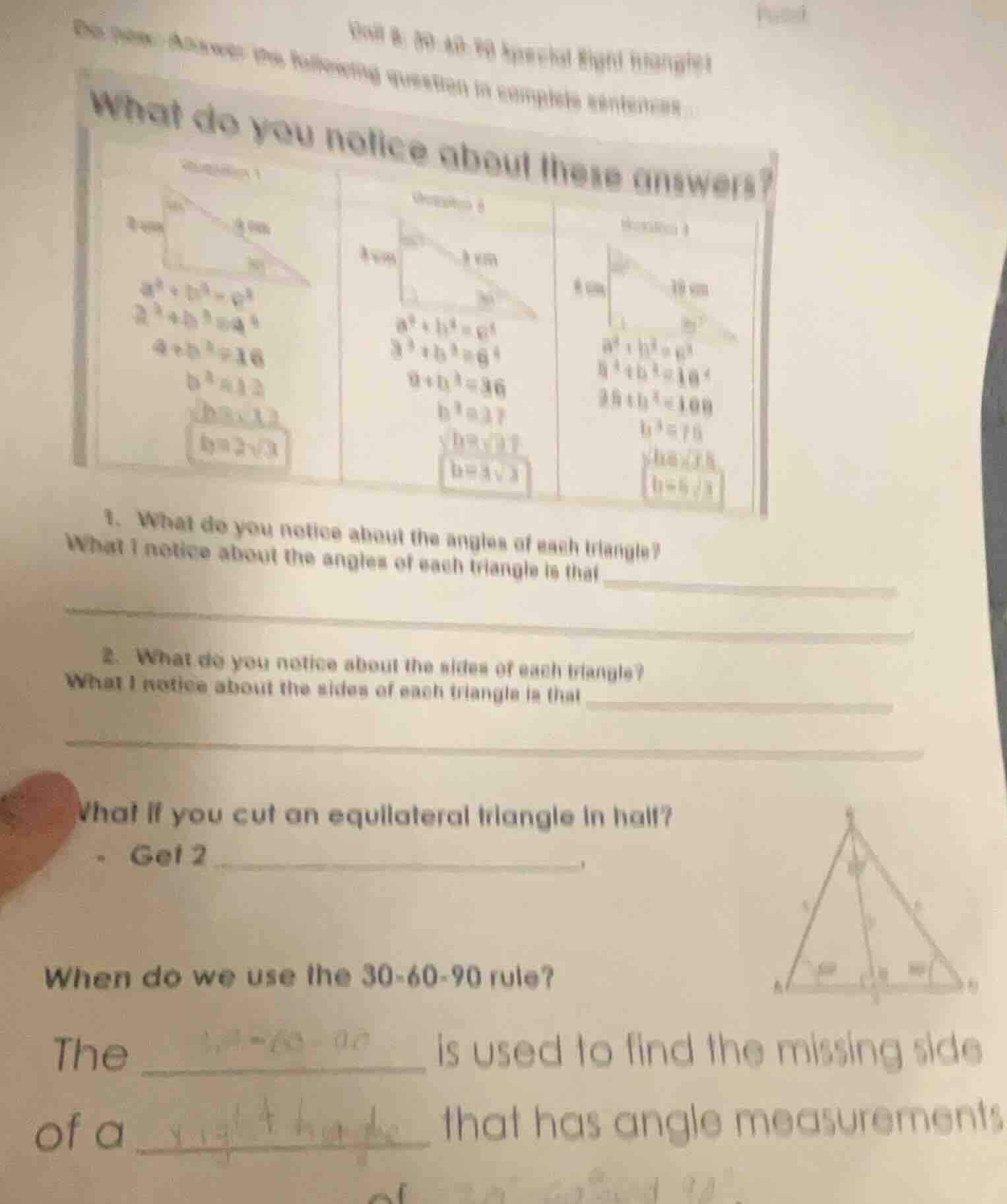 unit 8: 30-60-90 special right triangles do not: answer the following q…