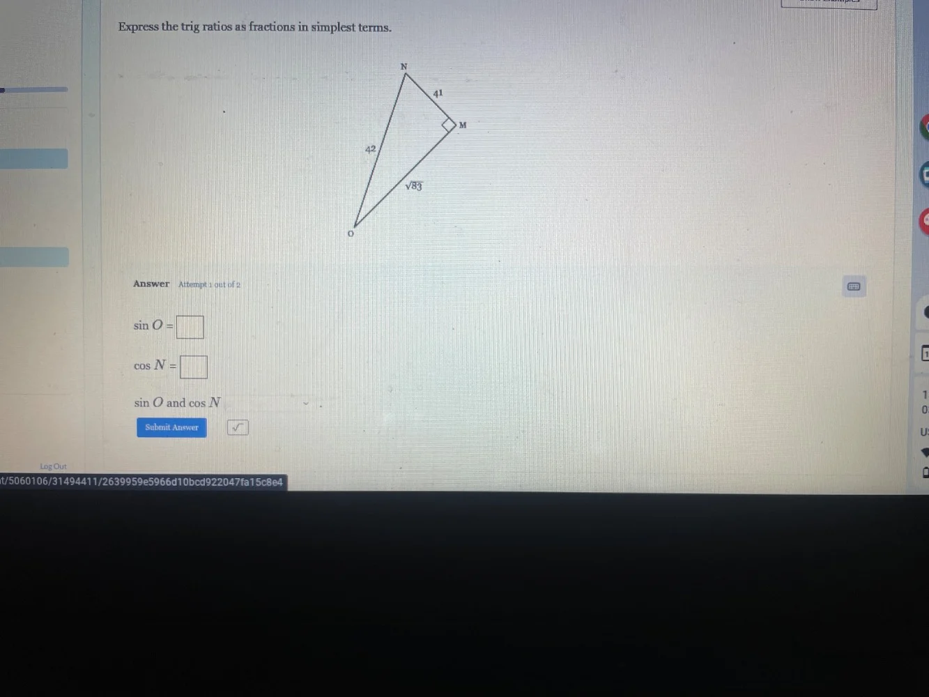 express the trig ratios as fractions in simplest terms. answer attempt …