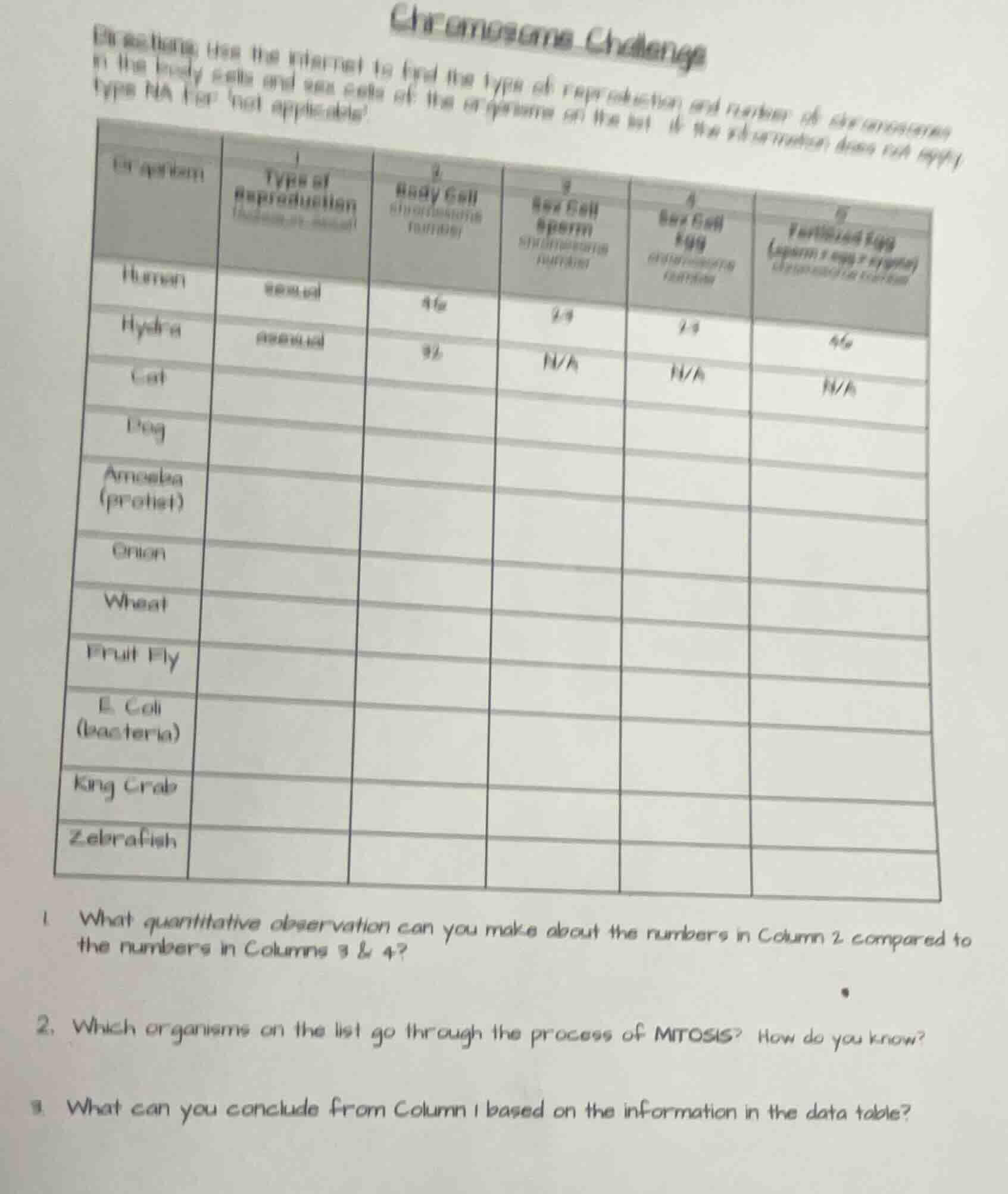 chromosome challenge directions: use the internet to find the type of r…
