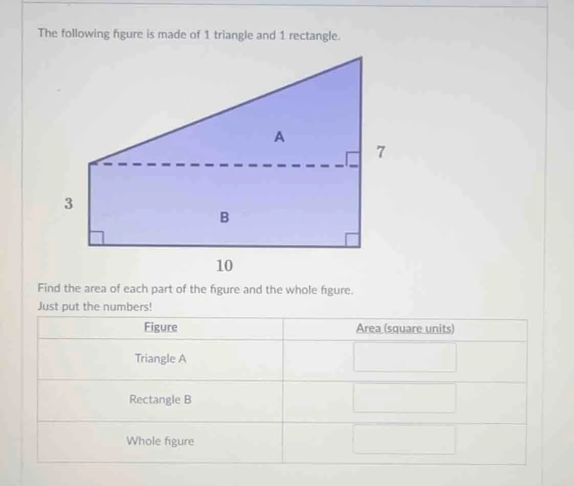 the following figure is made of 1 triangle and 1 rectangle. 3 10 7 find…
