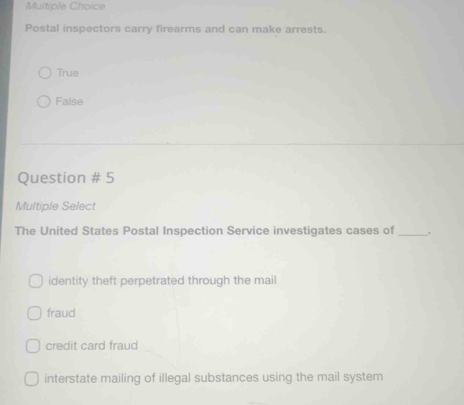 multiple choice postal inspectors carry firearms and can make arrests. …