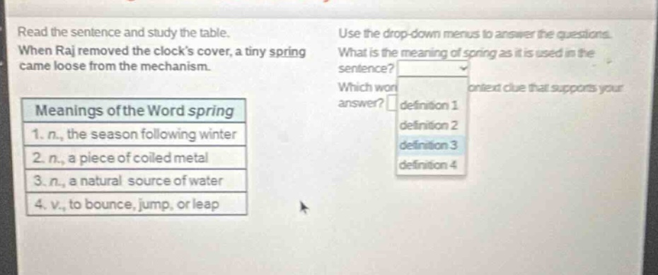 read the sentence and study the table. when raj removed the clocks cove…