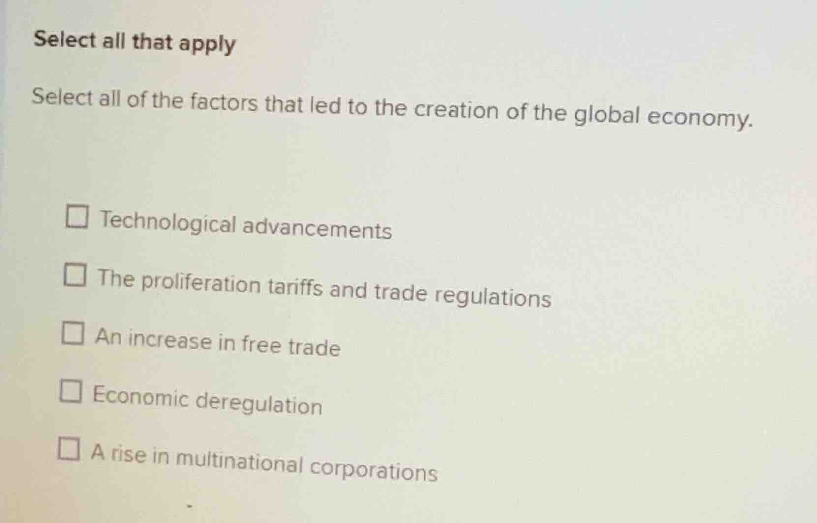 select all that apply select all of the factors that led to the creatio…