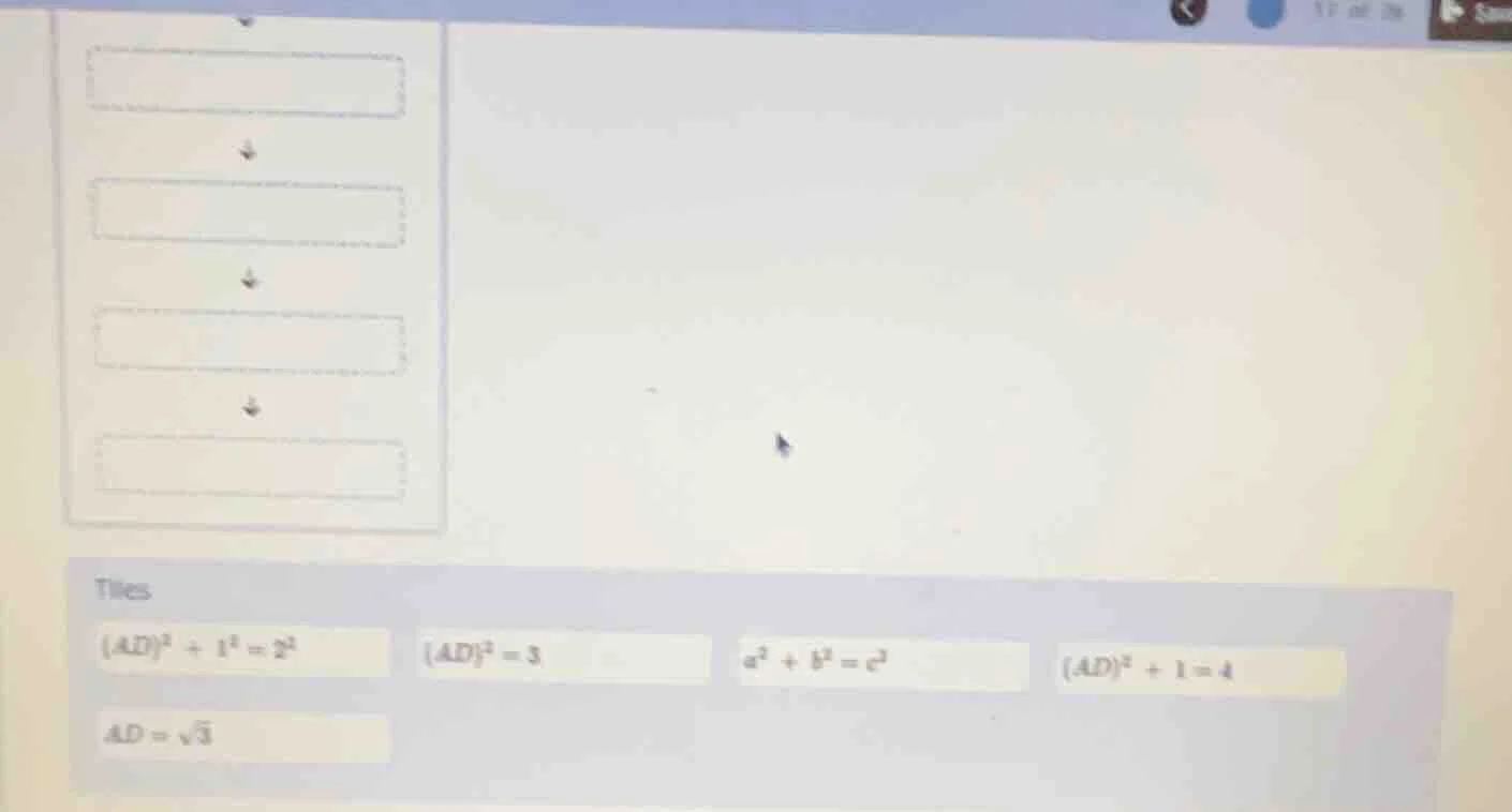 tiles $(ad)^2 + 1^2 = 2^2$ $(ad)^2 = 3$ $a^2 + b^2 = c^2$ $(ad)^2 + 1 =…