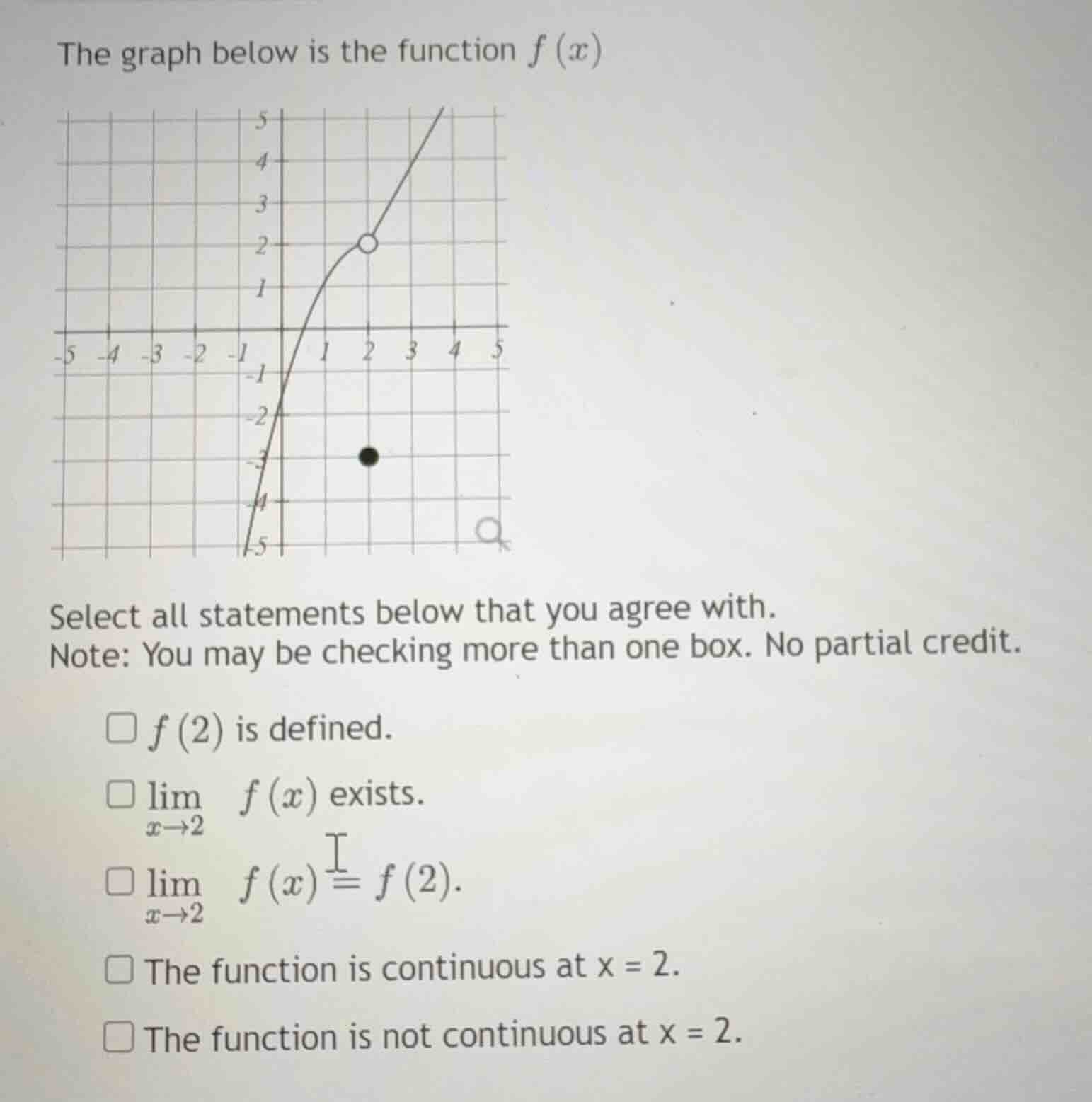 the graph below is the function $f(x)$ select all statements below that…