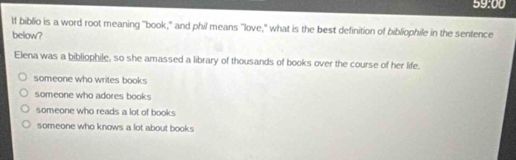 if biblio is a word root meaning \book,\ and phil means \love,\ what is…