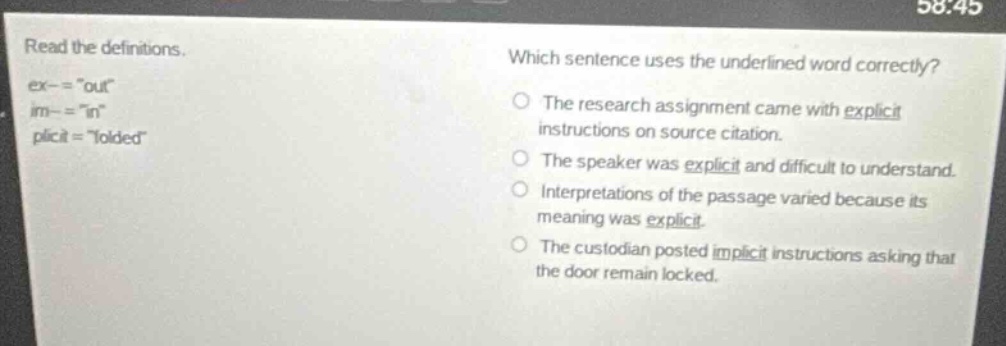 read the definitions. ex-- = \out\ im-- = \in\ plicit = \folded\ which …
