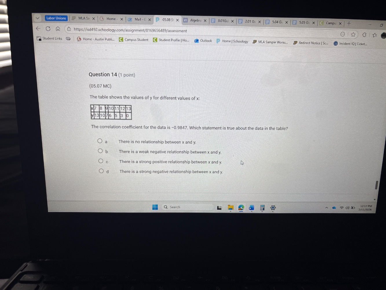 question 14 (1 point)(05.07 mc)the table shows the values of y for diff…