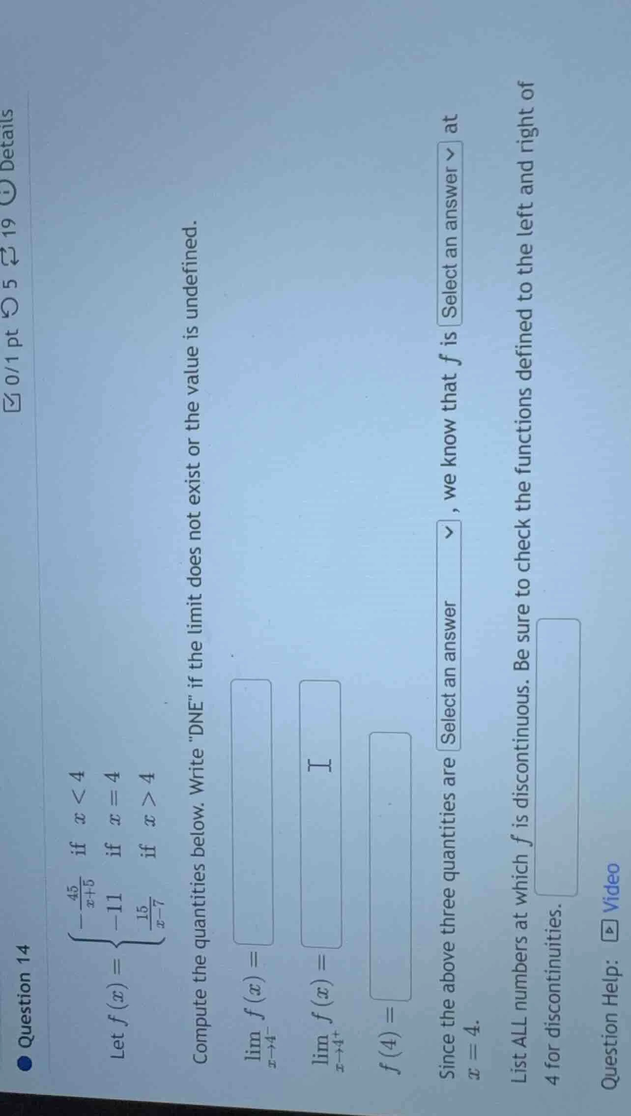question 14 let $f(x)=\\begin{cases} -\\frac{45}{x+5} & \\text{if } x <…