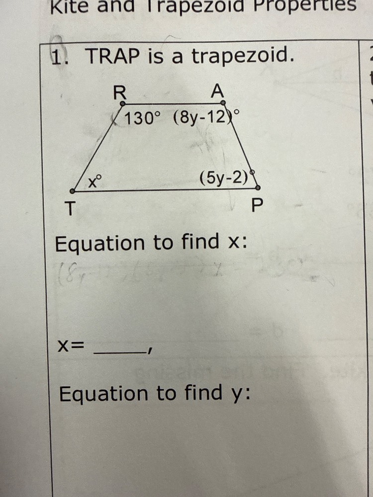 kite and trapezoid properties 1. trap is a trapezoid. equation to find …