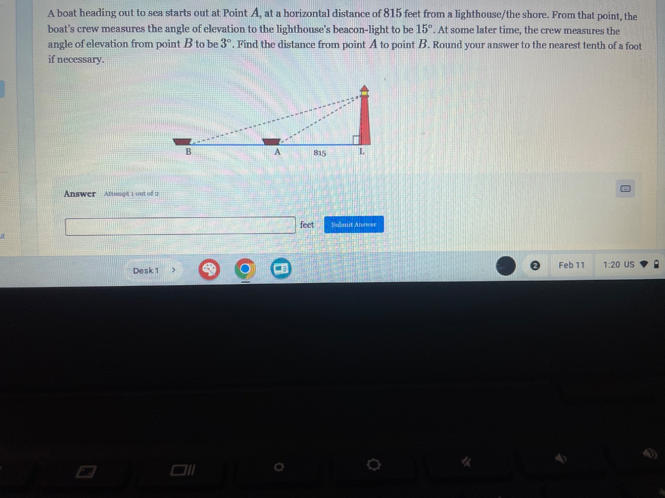 a boat heading out to sea starts out at point a, at a horizontal distan…