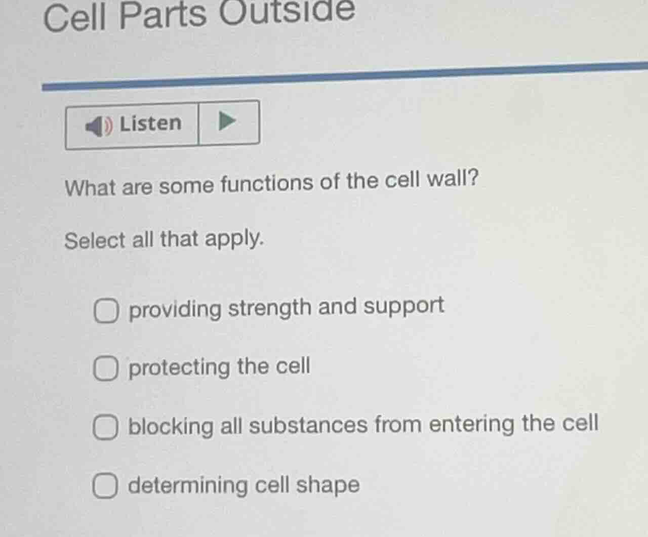 cell parts outside listen what are some functions of the cell wall? sel…