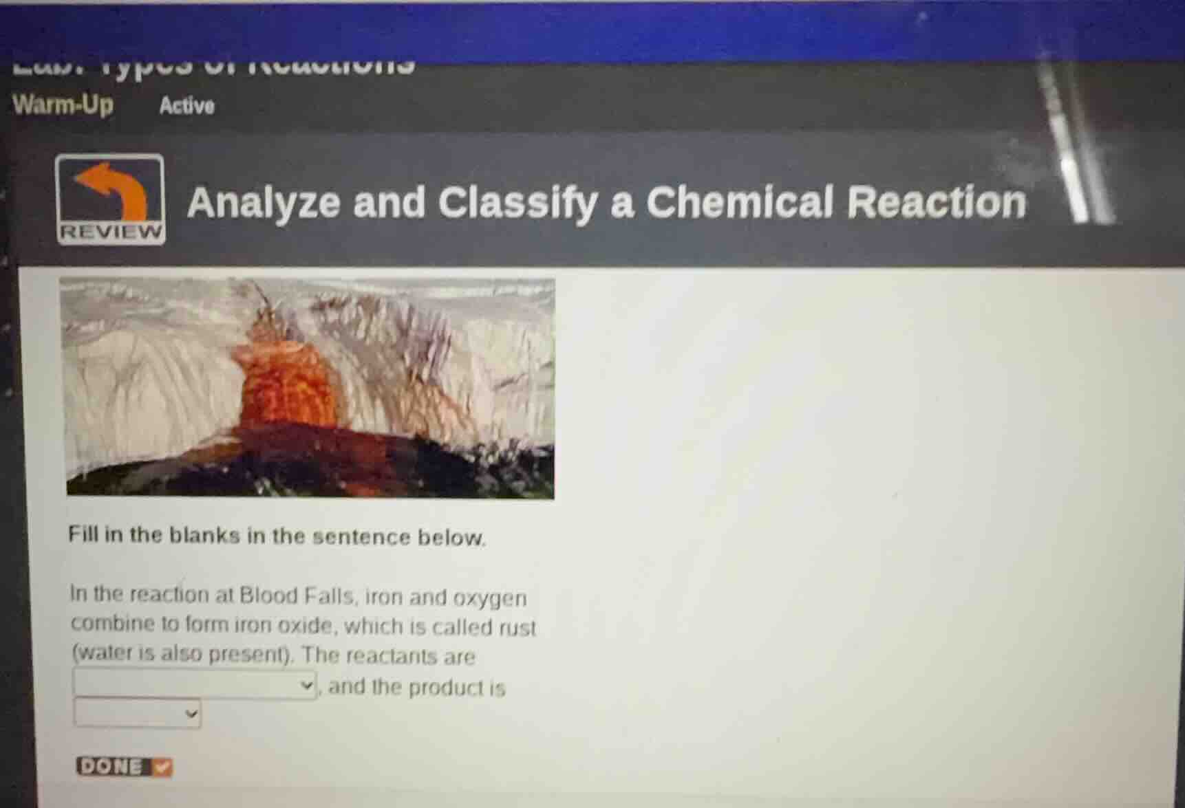warm-up active review analyze and classify a chemical reaction fill in …