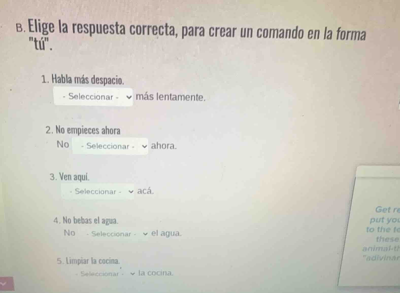 b. elige la respuesta correcta, para crear un comando en la forma \tú\.…