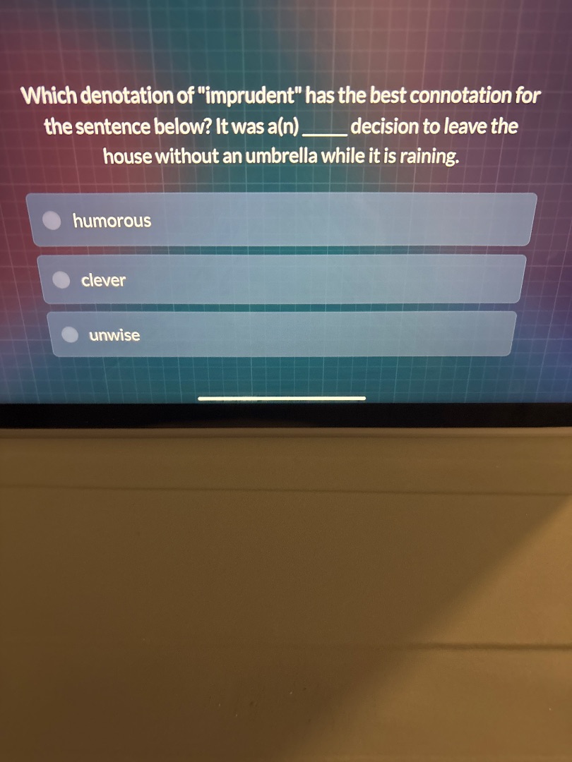 which denotation of \imprudent\ has the best connotation for the senten…