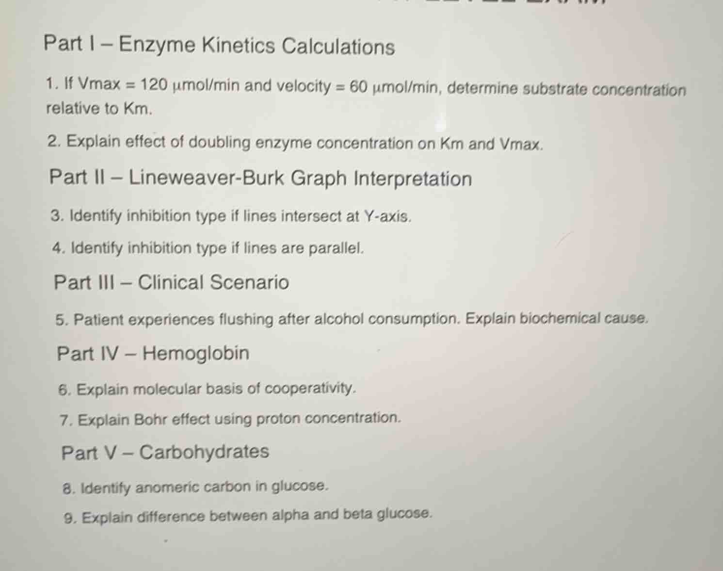 part i – enzyme kinetics calculations 1. if vmax = 120 μmol/min and vel…