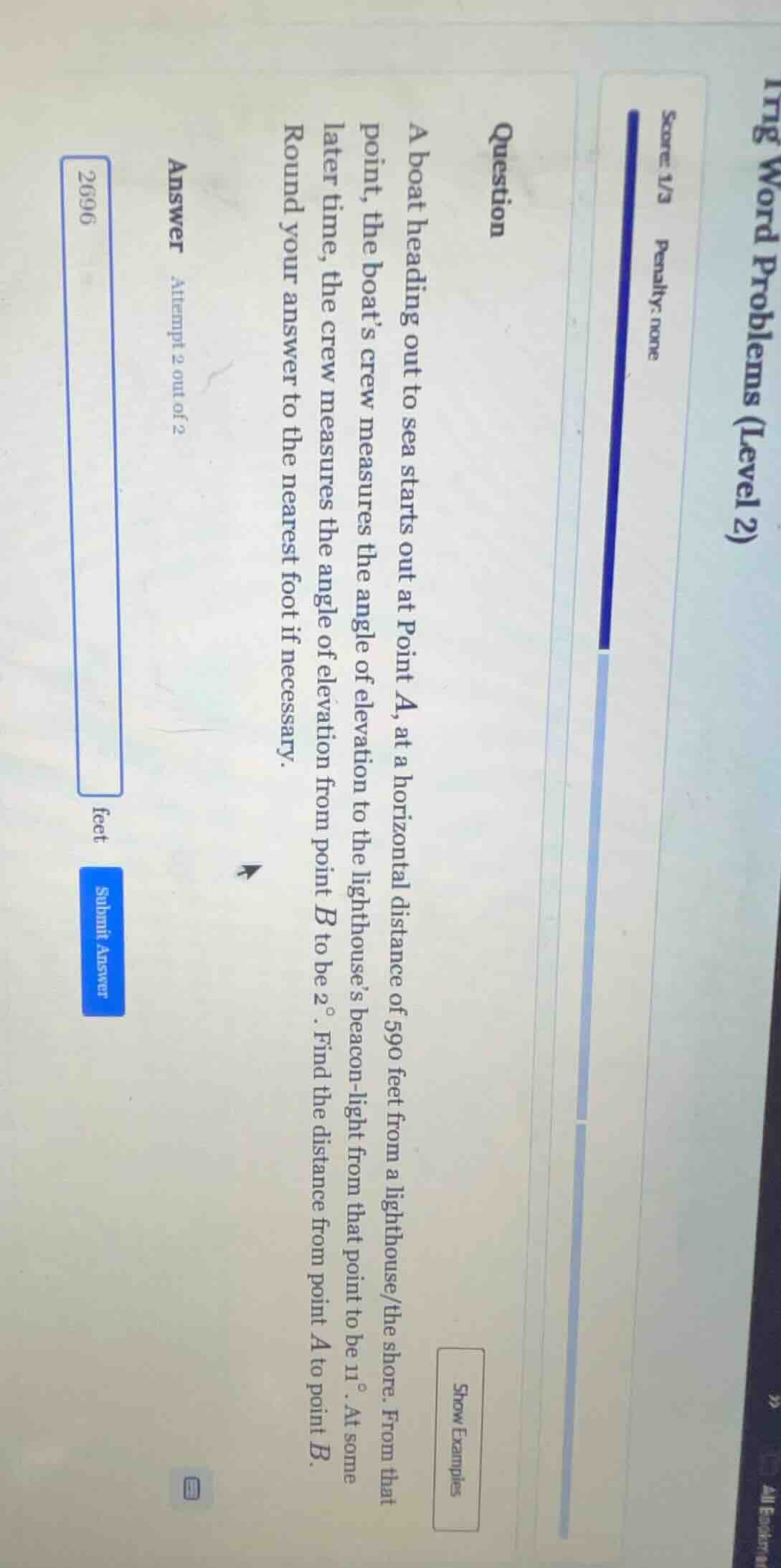 trig word problems (level 2)score: 1/3 penalty: nonequestiona boat head…