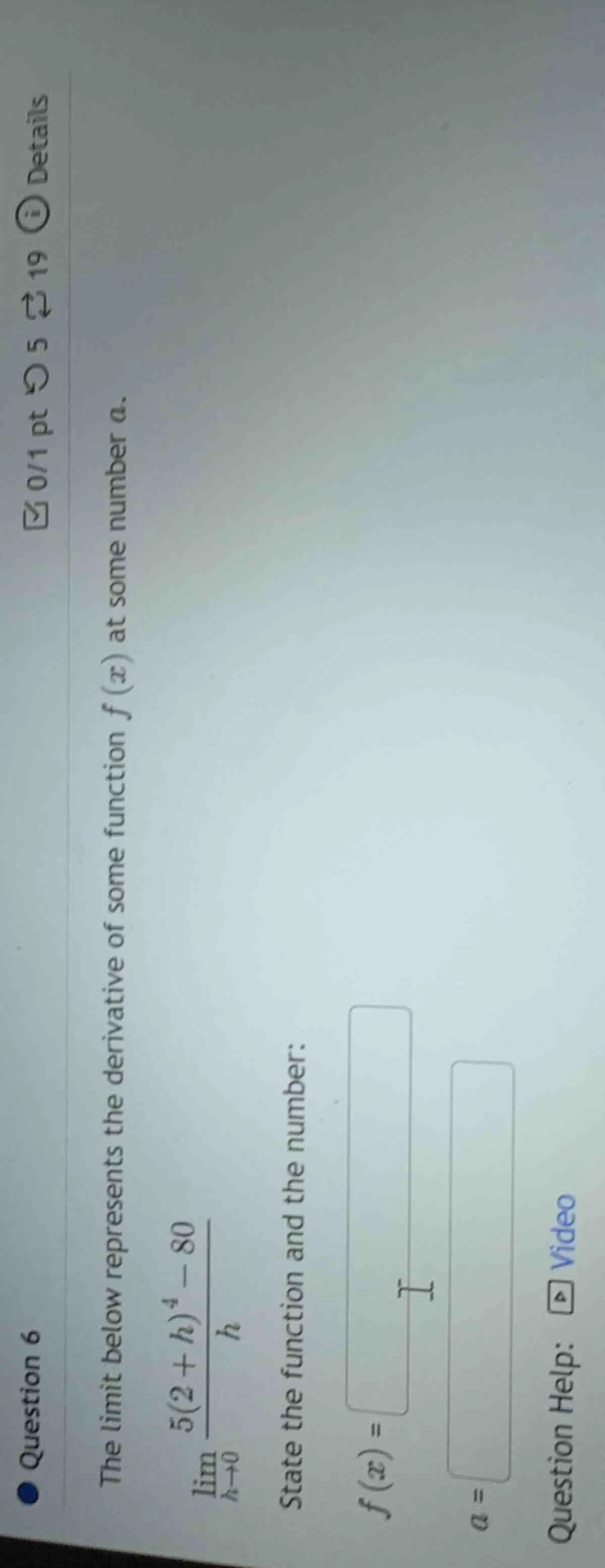 question 6 0/1 pt 5 19 details the limit below represents the derivativ…