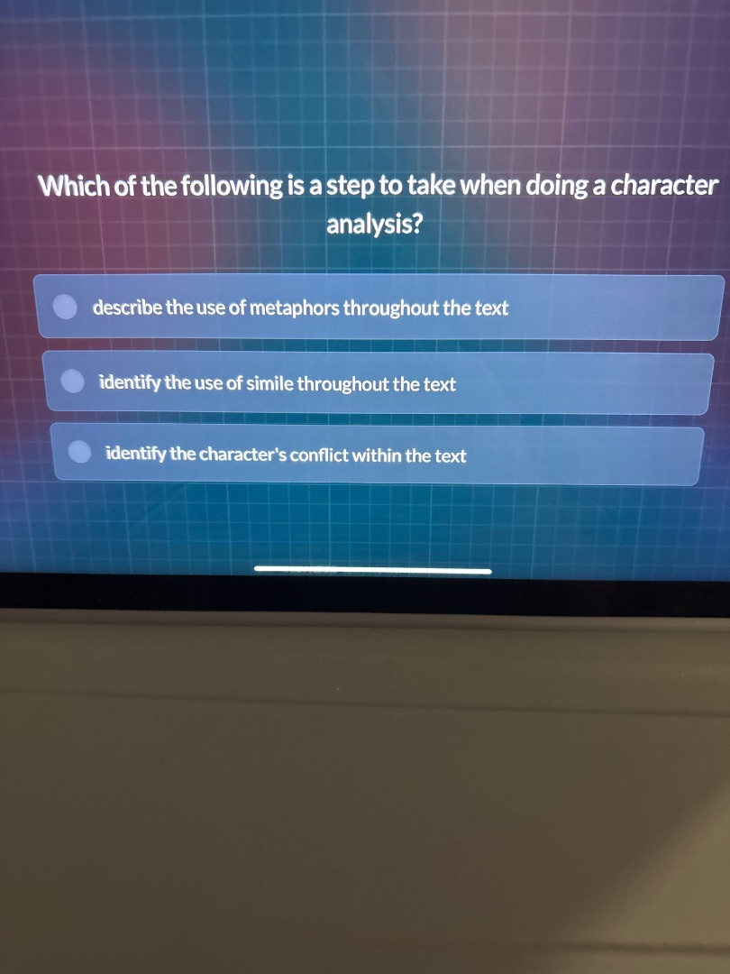 which of the following is a step to take when doing a character analysi…