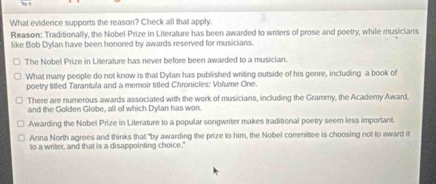 what evidence supports the reason? check all that apply. reason: tradit…