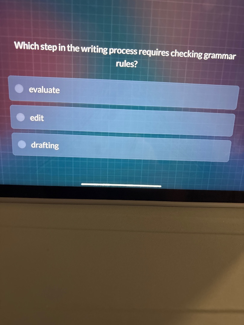 which step in the writing process requires checking grammar rules? eval…