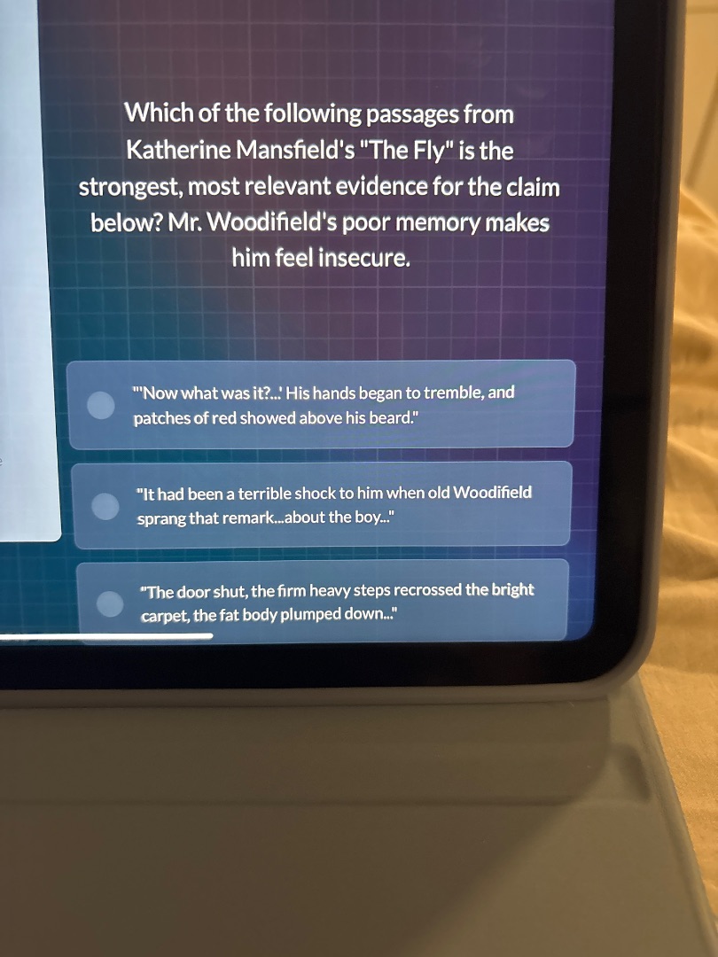 which of the following passages from katherine mansfields \the fly\ is …