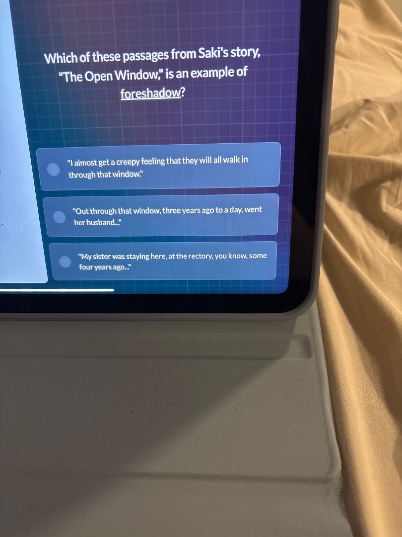 which of these passages from sakis story, \the open window,\ is an exam…