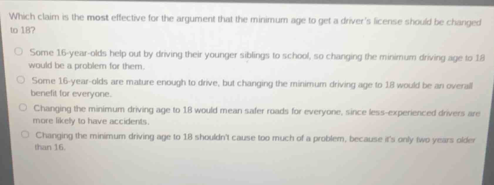 which claim is the most effective for the argument that the minimum age…