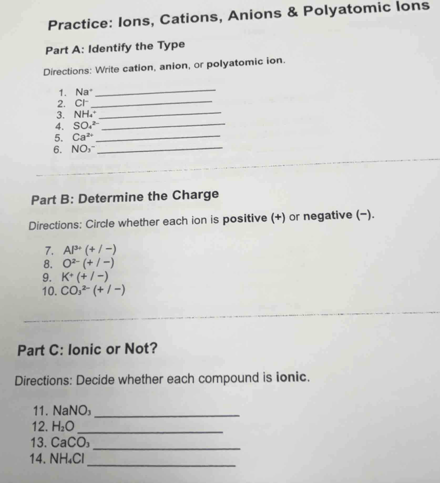 practice: ions, cations, anions & polyatomic ions part a: identify the …