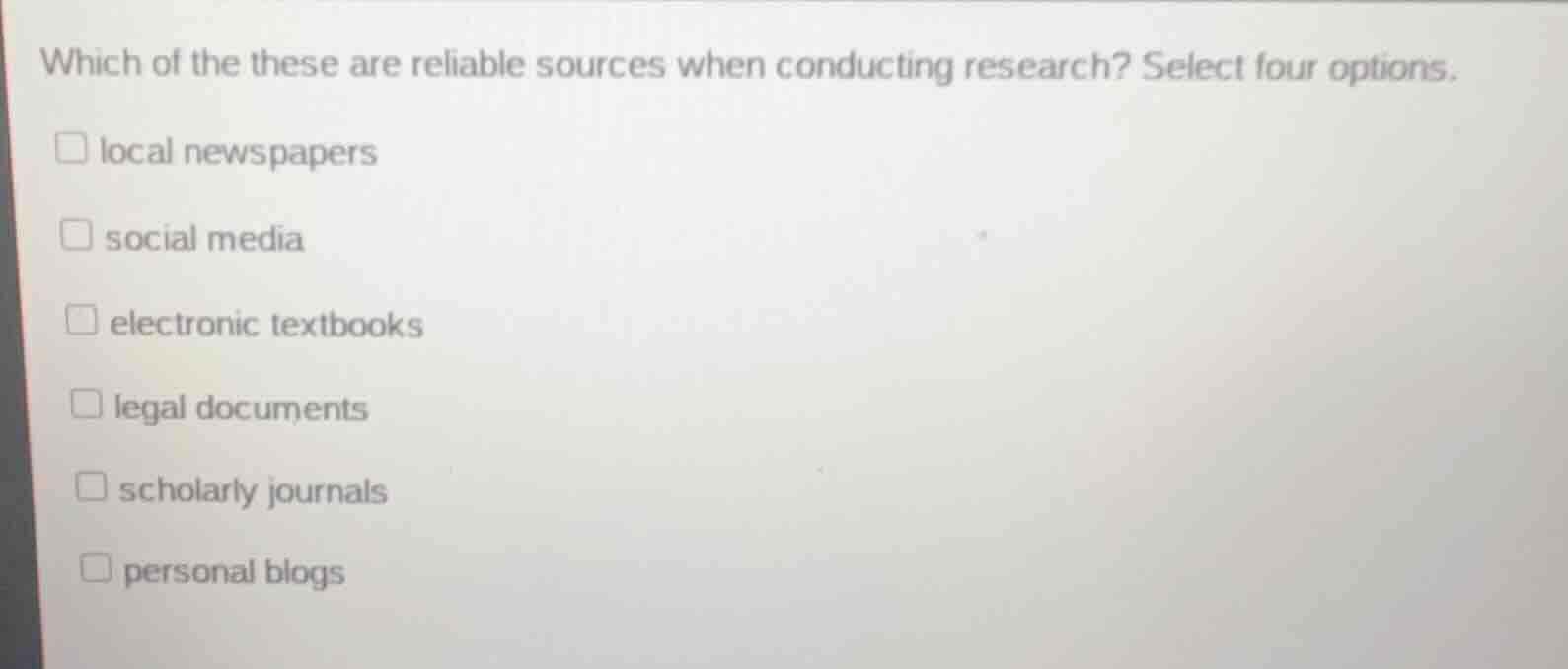 which of the these are reliable sources when conducting research? selec…
