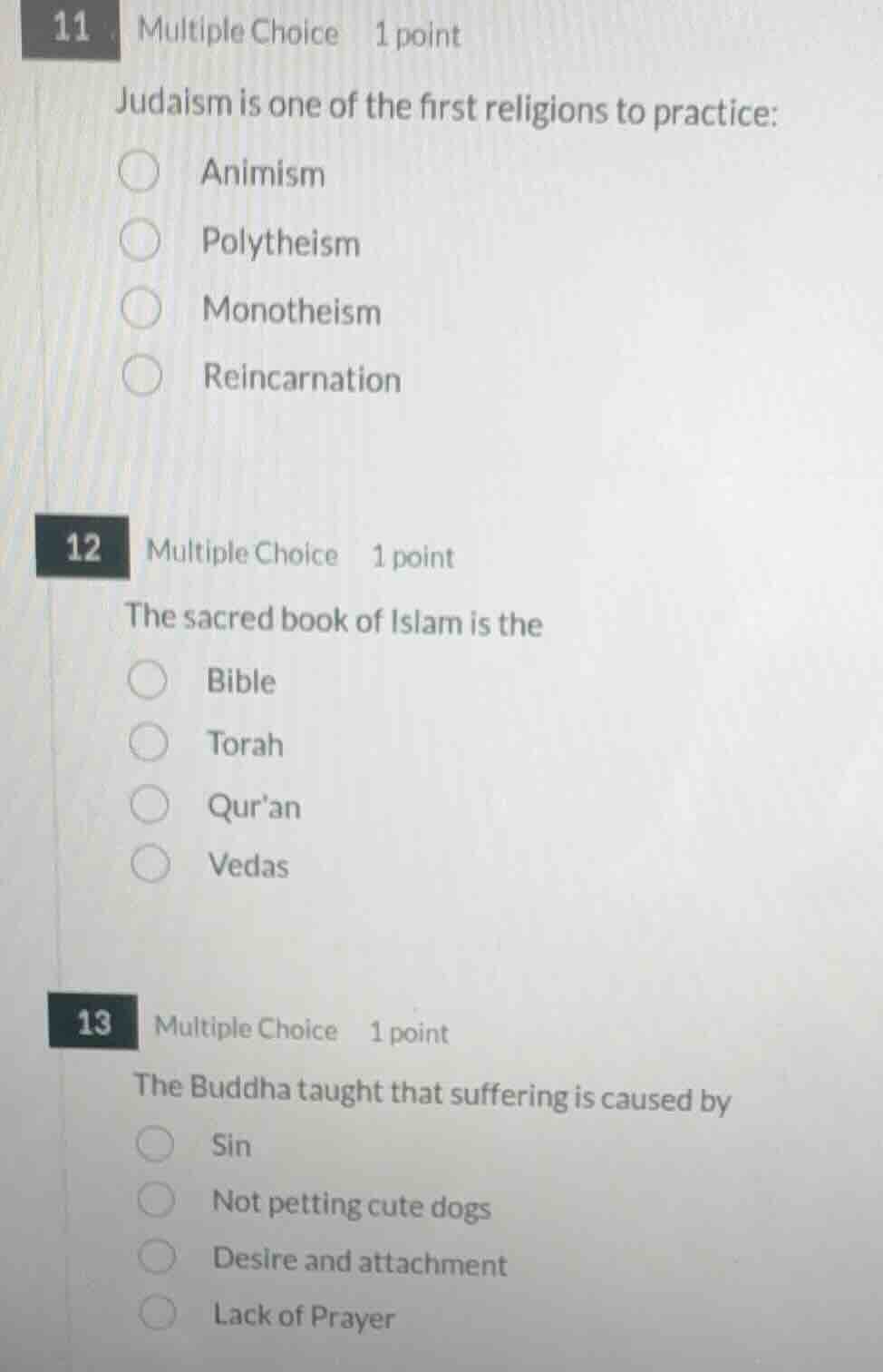 11 multiple choice 1 point judaism is one of the first religions to pra…