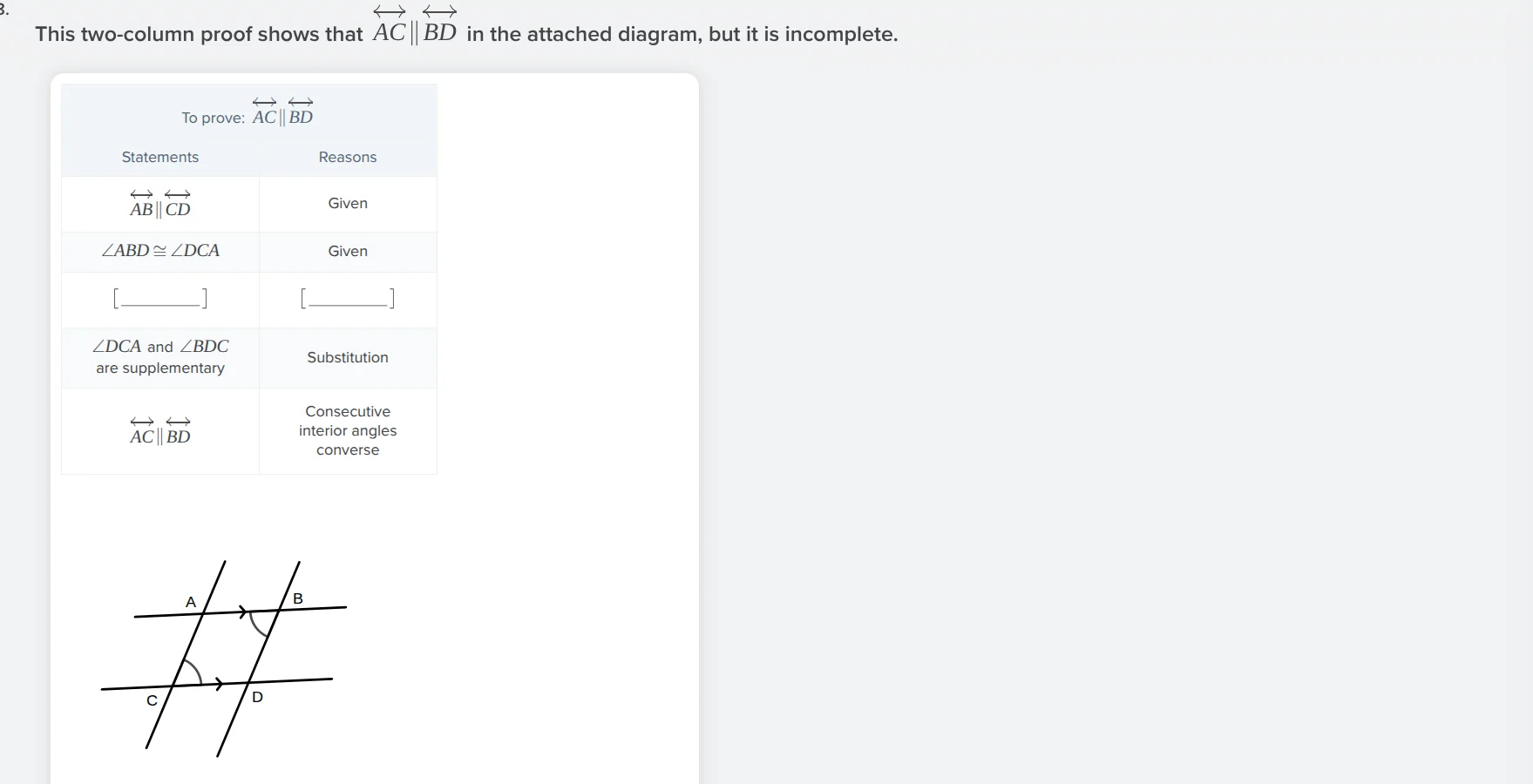 3. this two-column proof shows that $overleftrightarrow{ac}\\parallel\\…