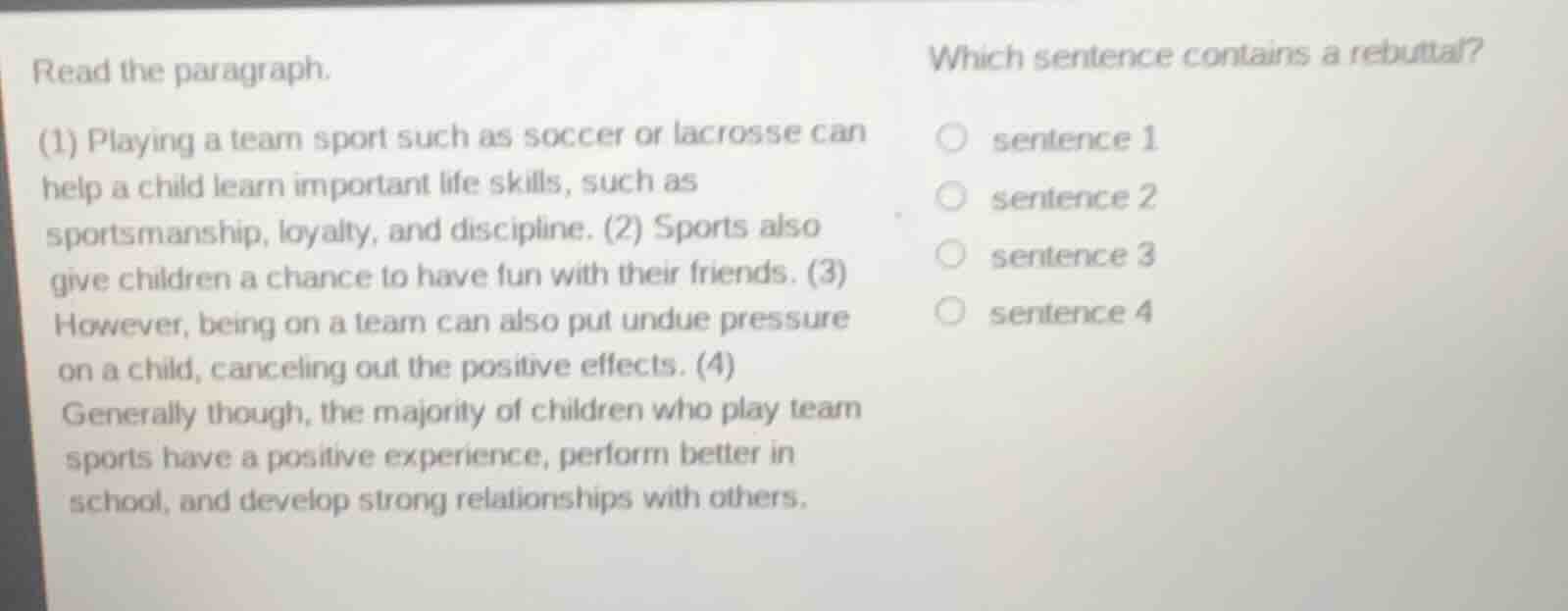 read the paragraph. (1) playing a team sport such as soccer or lacrosse…