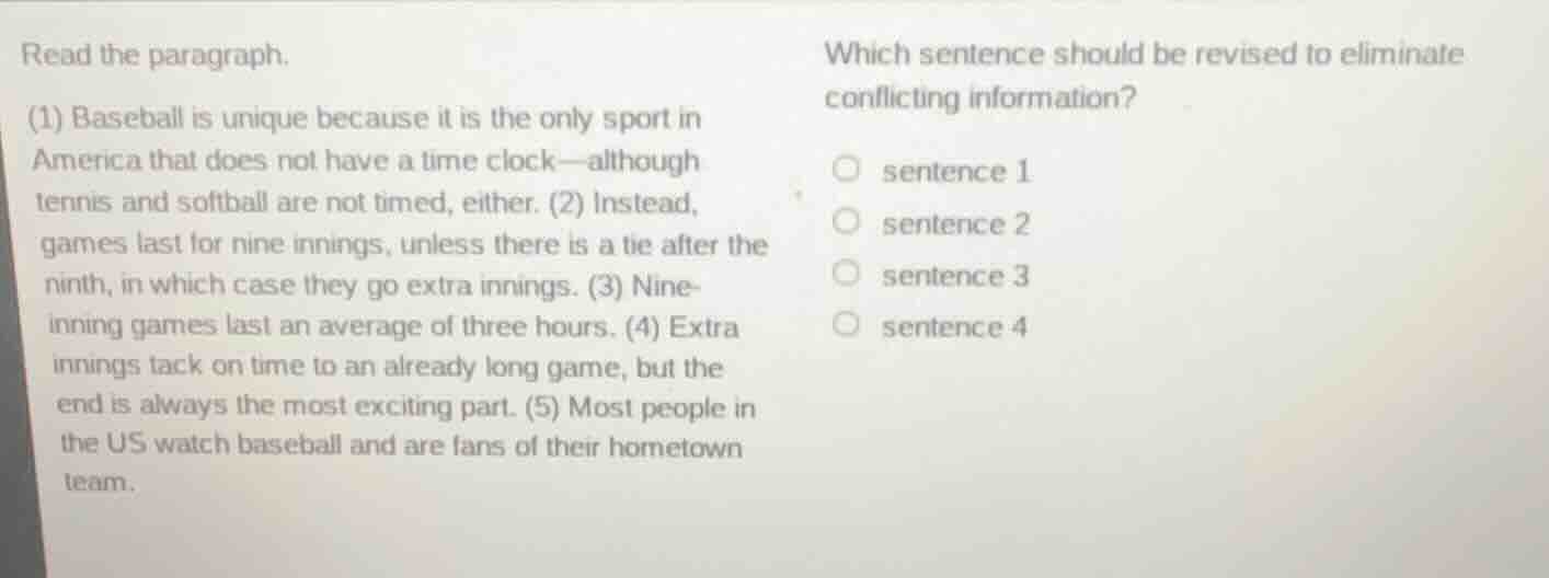 read the paragraph. (1) baseball is unique because it is the only sport…