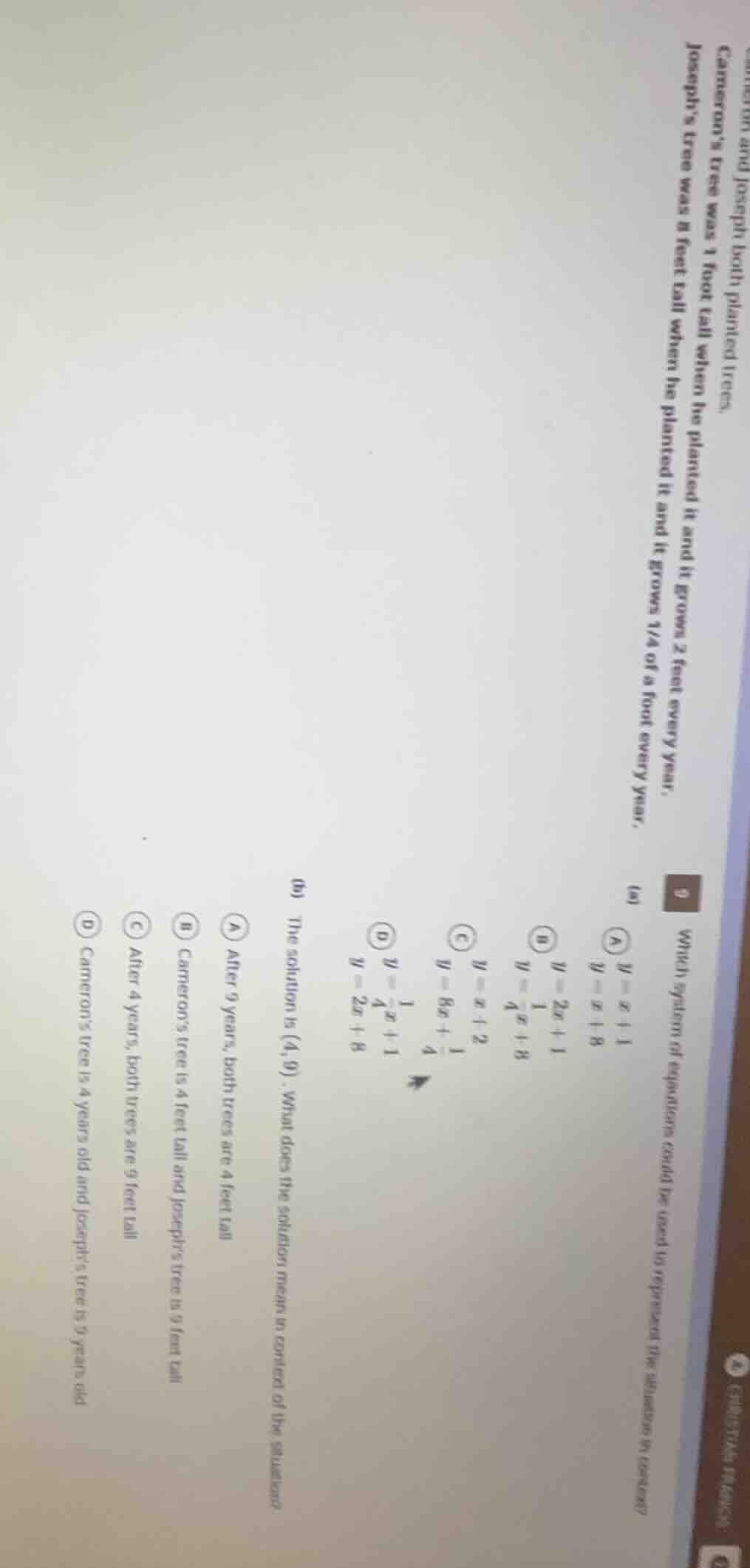 9. cameron and joseph both planted trees. camerons tree was 1 foot tall…