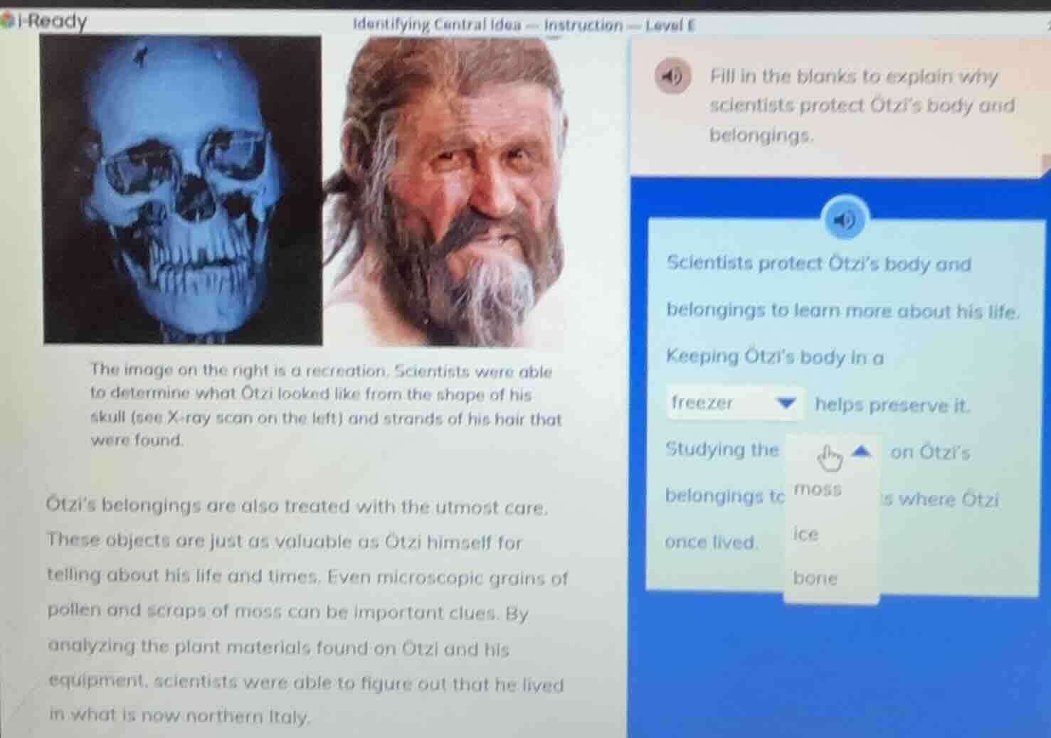 identifying central idea — instruction — level e the image on the right…
