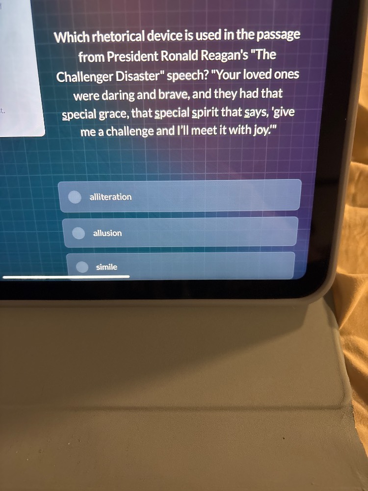 which rhetorical device is used in the passage from president ronald re…
