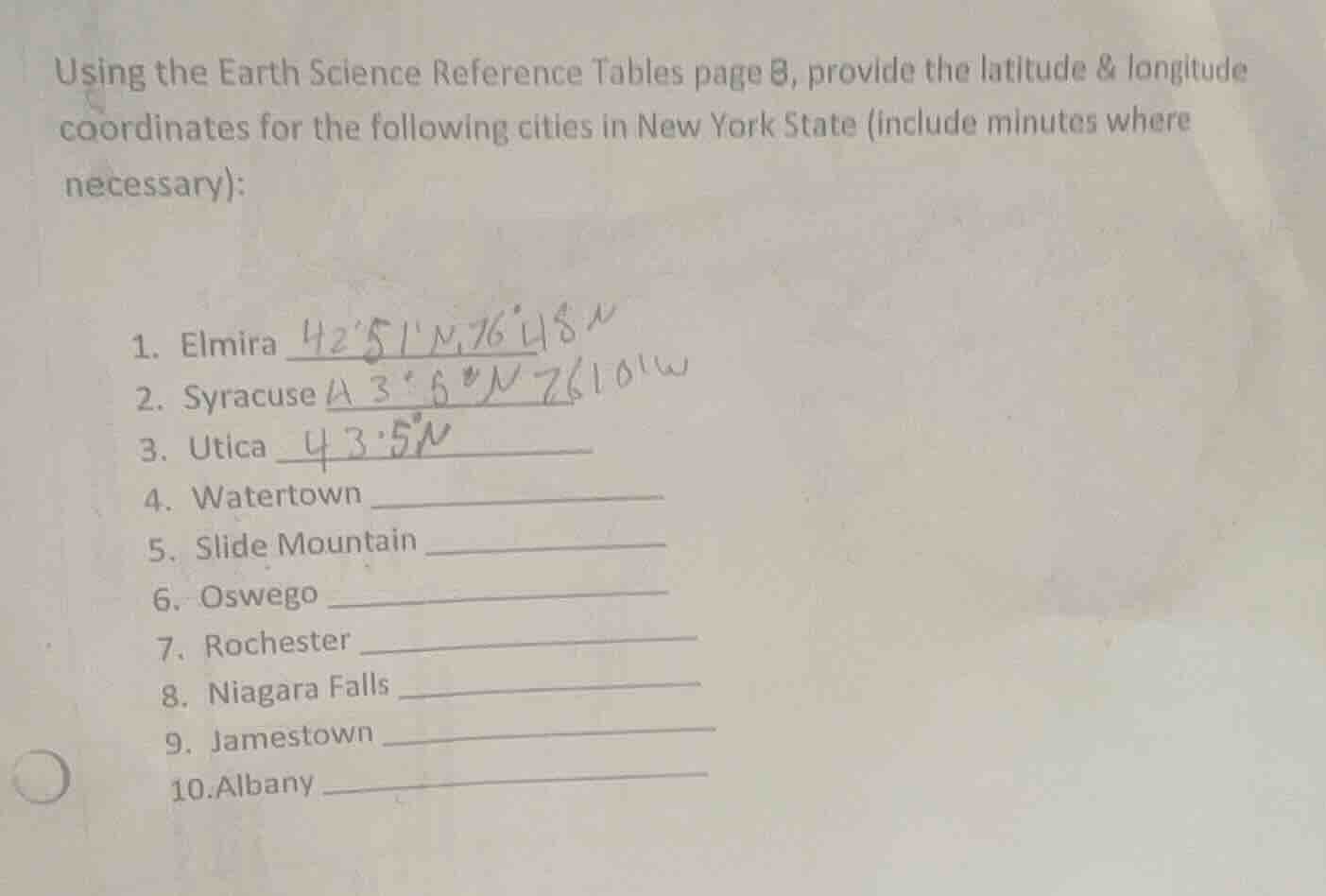 using the earth science reference tables page 8, provide the latitude &…