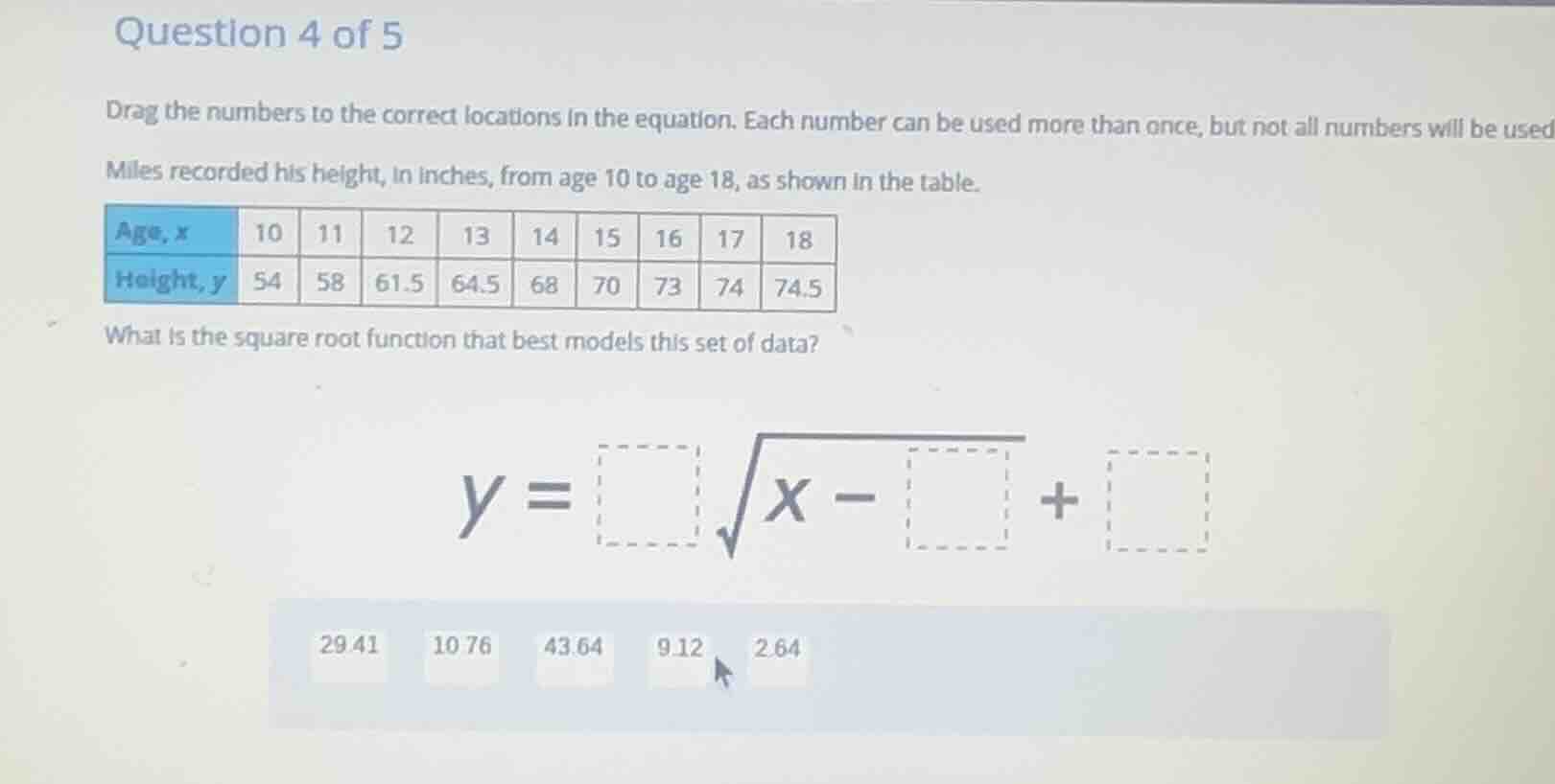 question 4 of 5 drag the numbers to the correct locations in the equati…