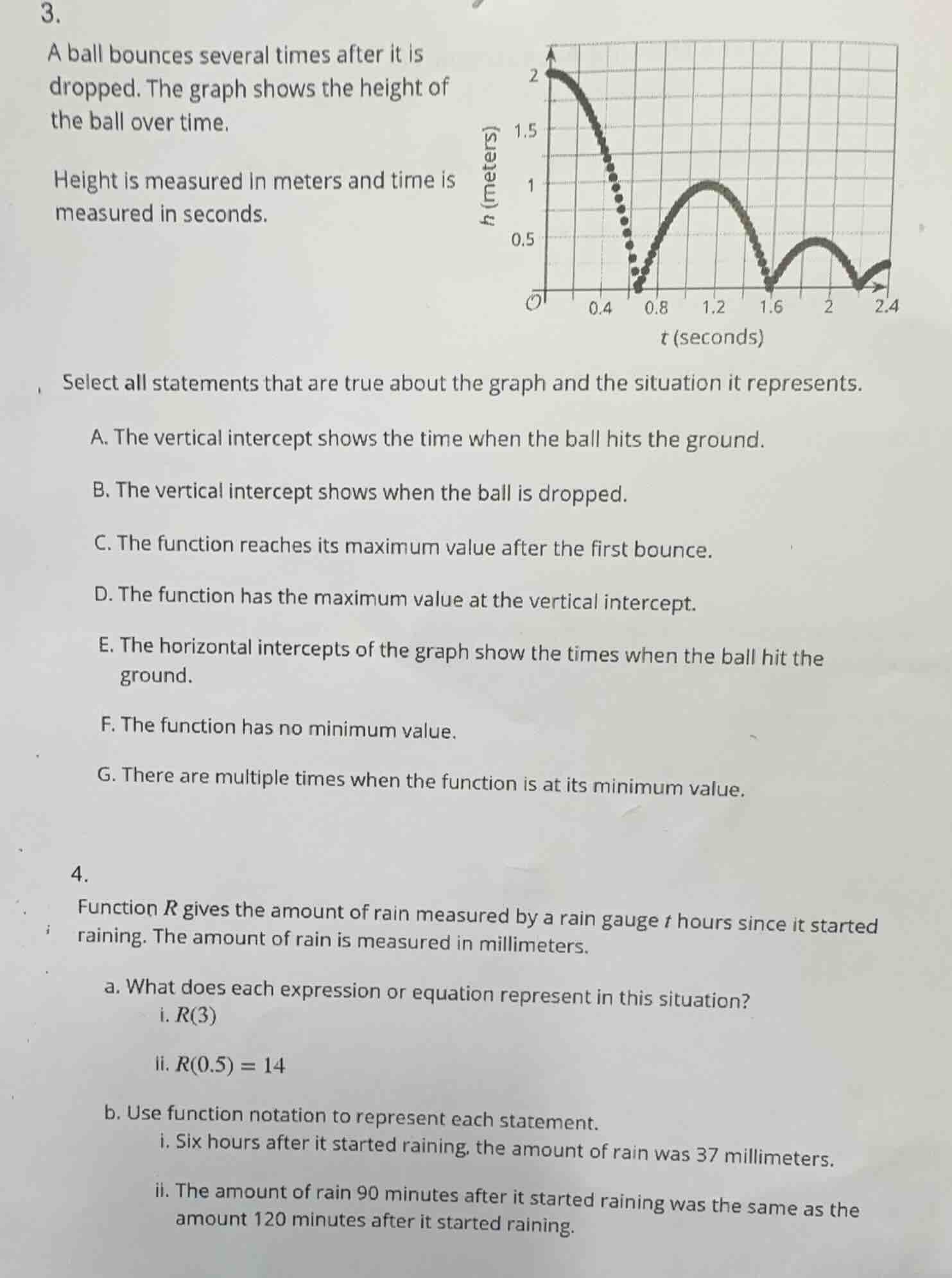 3. a ball bounces several times after it is dropped. the graph shows th…