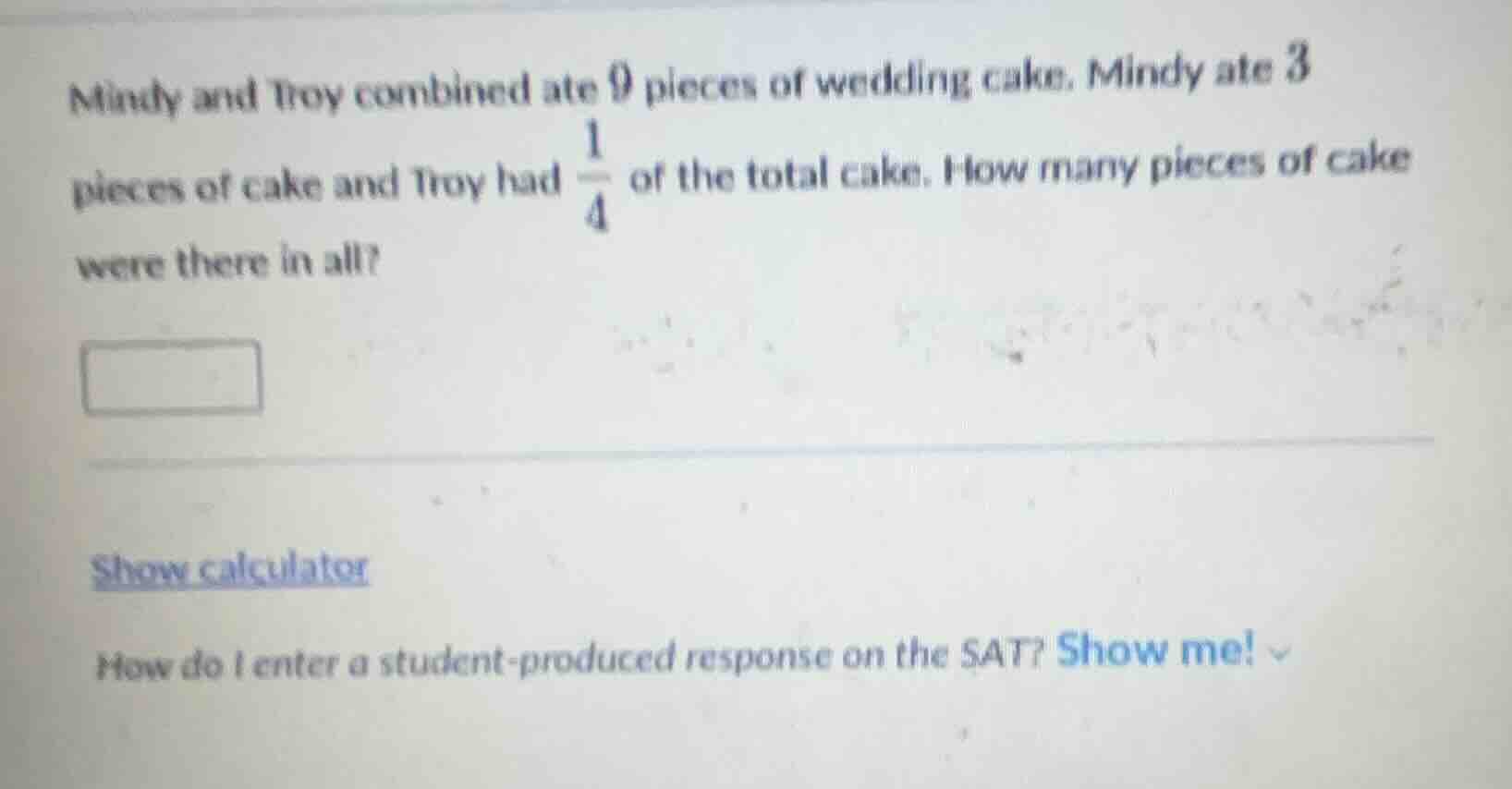 mindy and troy combined ate 9 pieces of wedding cake. mindy ate 3 piece…