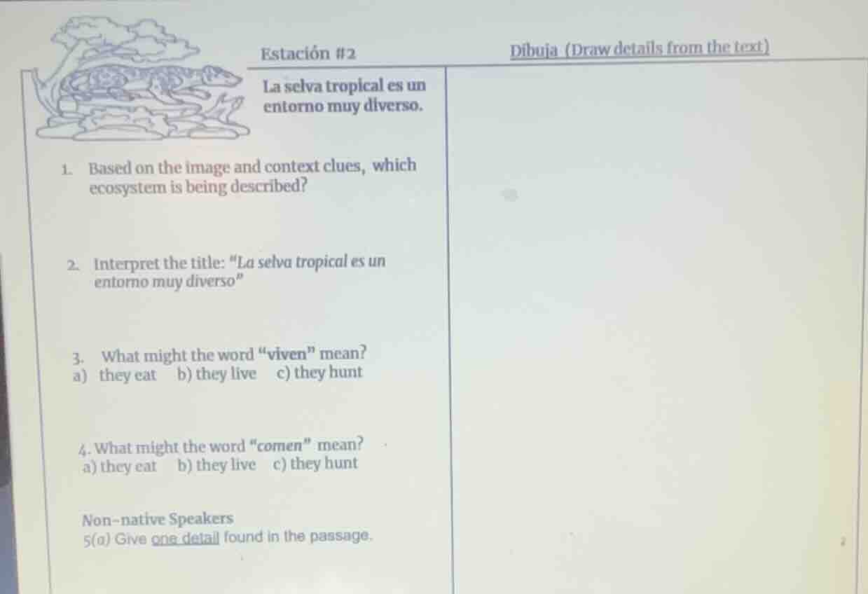 estación #2 la selva tropical es un entorno muy diverso. dibuja (draw d…