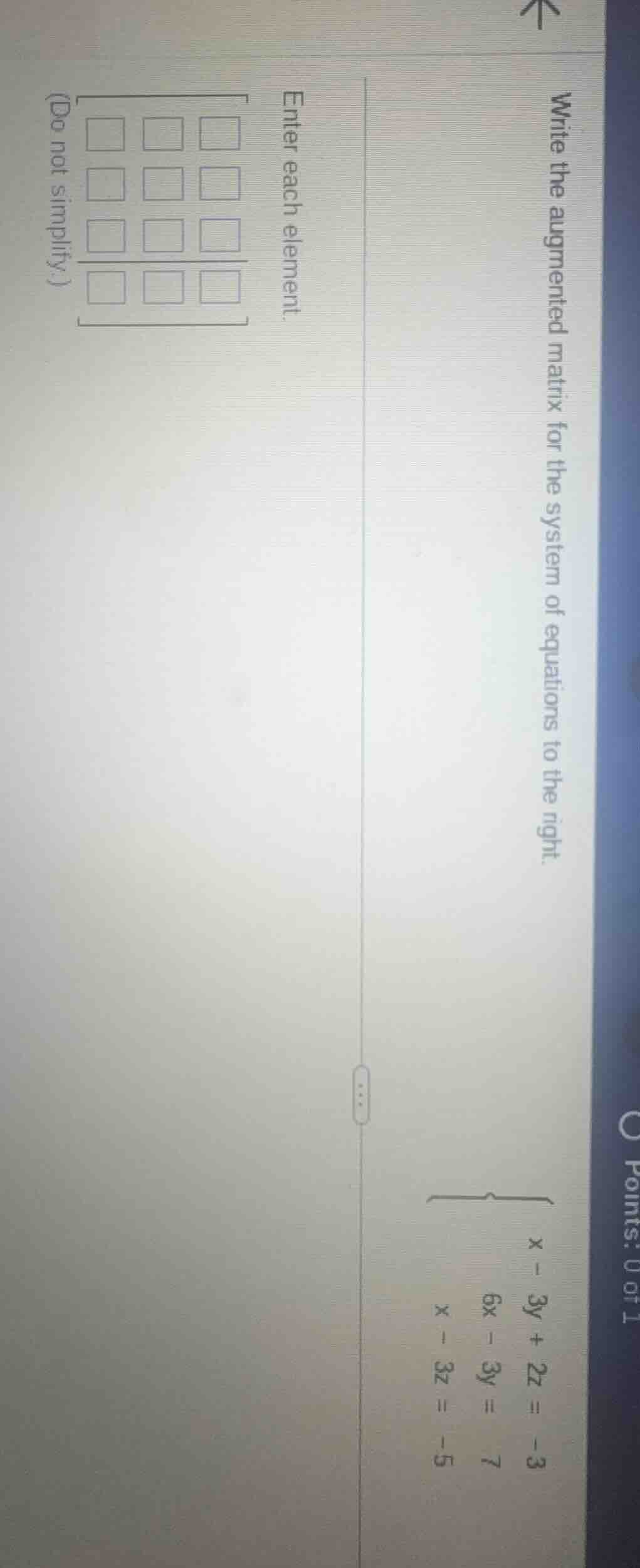 write the augmented matrix for the system of equations to the right. $\…