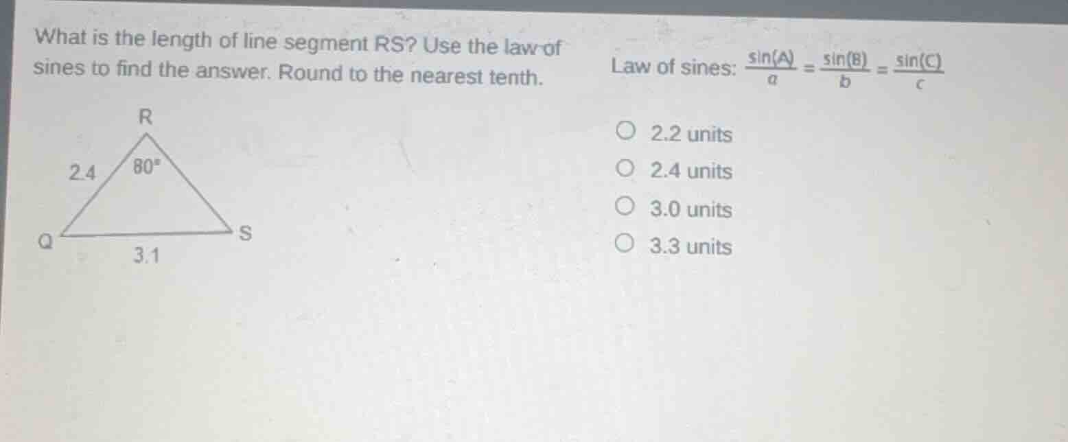 what is the length of line segment rs? use the law of sines to find the…