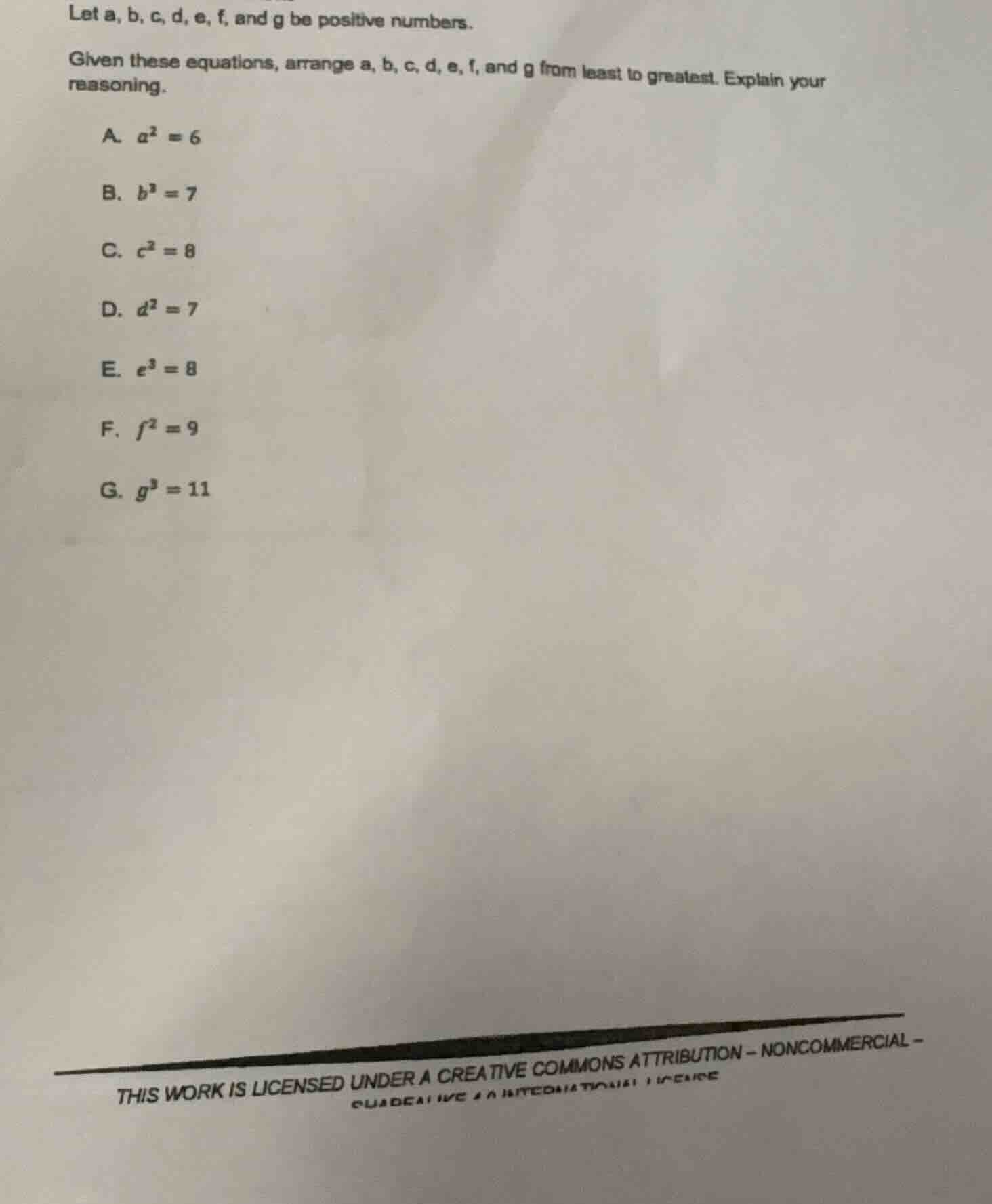 let a, b, c, d, e, f, and g be positive numbers. given these equations,…