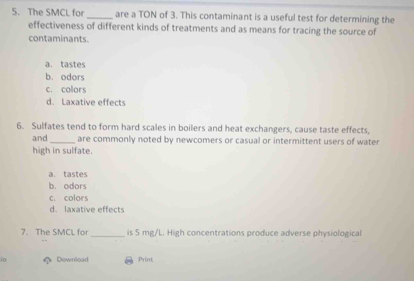 5. the smcl for ______ are a ton of 3. this contaminant is a useful tes…
