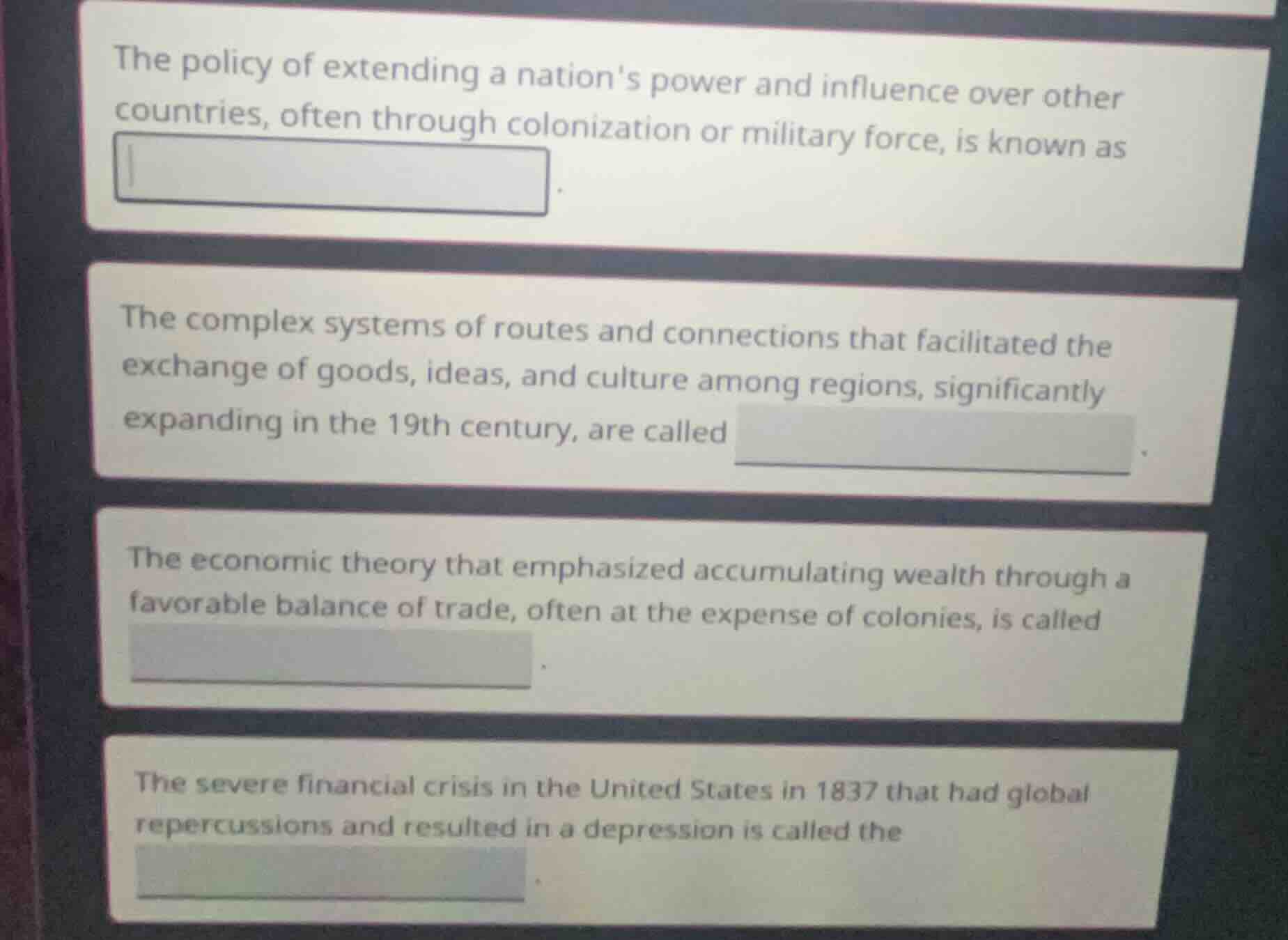 the policy of extending a nations power and influence over other countr…