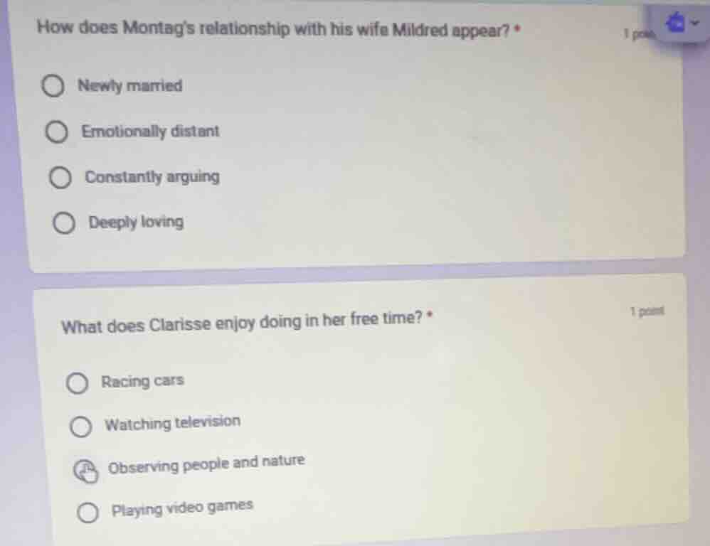 how does montags relationship with his wife mildred appear? *newly marr…