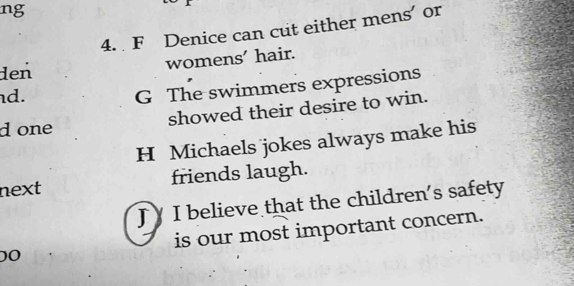 4. f denice can cut either mens or womens hair. g the swimmers expressi…